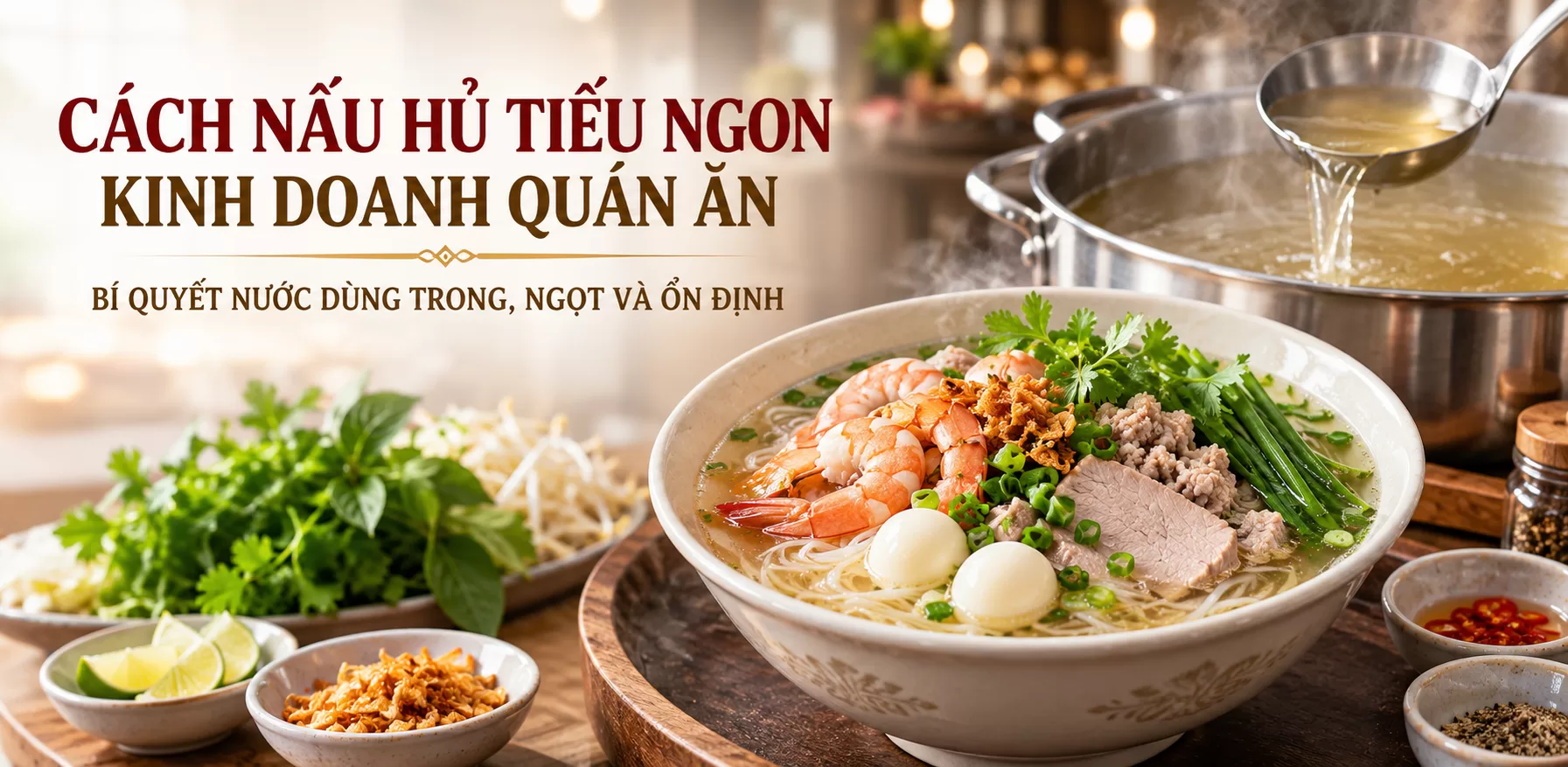 Cách nấu hủ tiếu ngon kinh doanh quán ăn: Bí quyết nước dùng trong, ngọt và ổn định